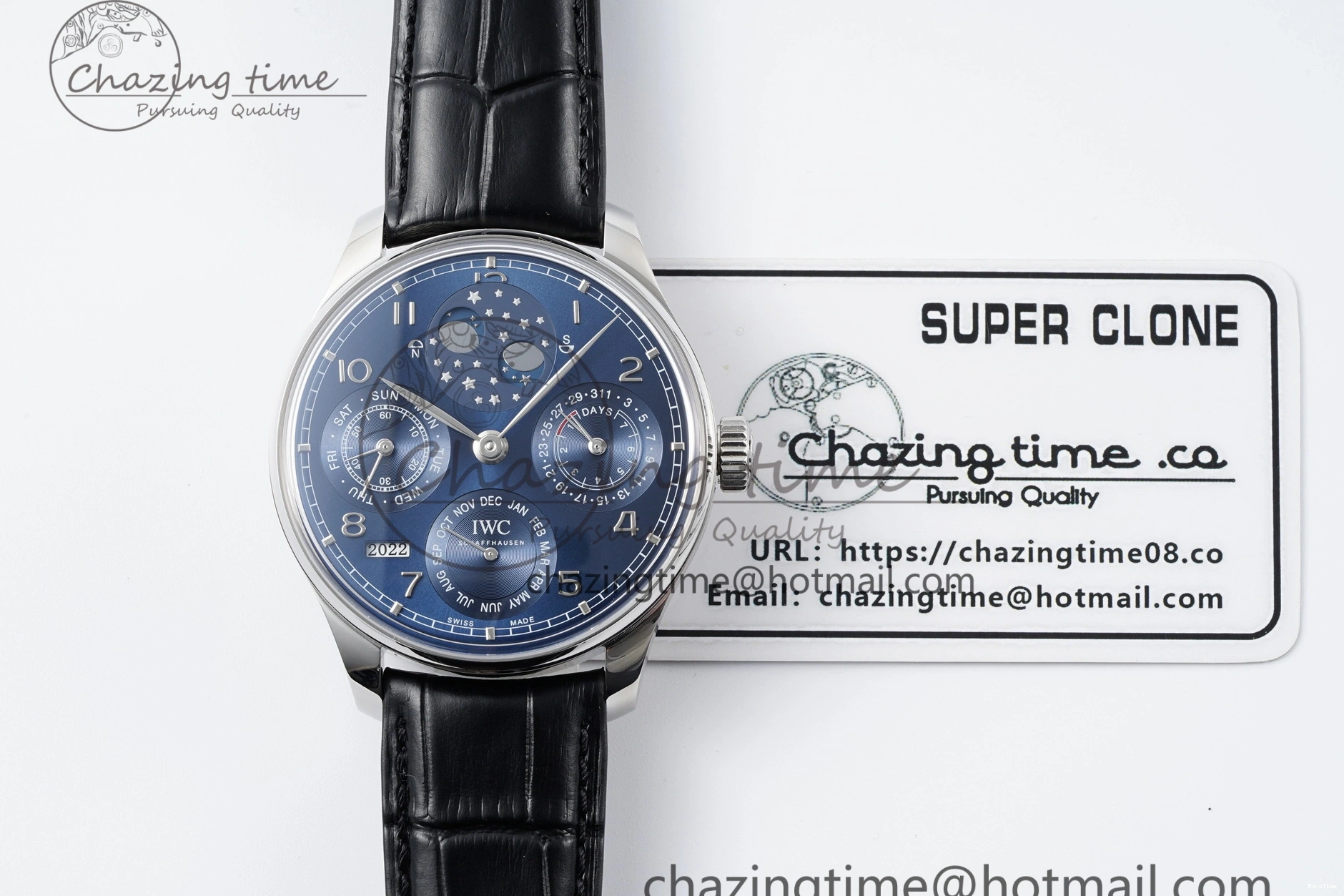 MIROTIME 0407 Bold Portugieser Perpetual Calendar SS 5033 APSF 1:1 Best Edition Blue Dial on Black Leather Strap A52610 Clone 7041